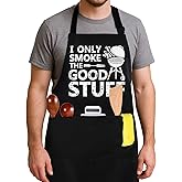 HJZHII Funny BBQ Aprons for Men, BBQ Aprons Cooking Grilling Apron with 2 Pockets for Husband Dad Boyfriend Brother Kitchen Chef Apron Fathers Day Gift