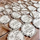 25 Pack Names of Jesus Christmas Ornaments, Wood 5.5cm / 2.2 inch Diameter | Name of Jesus Advent, Religious Ornaments, Christian Gifts for Women Men, Christmas Decorations