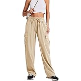 PINSPARK Women's Cargo Pants Quick Dry Hiking Athletic Pants Elastic High Waist Casual Pants Wide Leg with Pockets