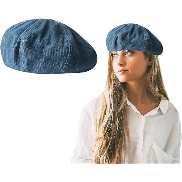 Amazon.com: Nanwansu Women Denim Cotton Beret Hat Strap  display picture 1