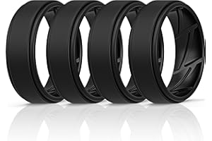 ThunderFit Silicone Wedding Rings for Men Breathable Airflow Inner Grooves, Step Edge Sleek Design Rubber Engagement Bands 8mm Wide 2mm Thick, Variety Multipack 1-7