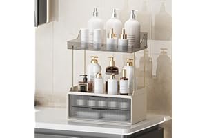 shuang qing 2-Tier 2-Drawer Bathroom Countertop Organizer, Skin Care Large Organizer, Multi-Purpose Makeup Storage Rack for Vanity, Cosmetic Counter Organizer (Grey)