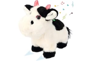 Cuteoy Walking Black Cow Stuffed Animal Speaking Moo Plush Cattle Electric Interactive Animated Plushies Toy for Girls Boys Birthday