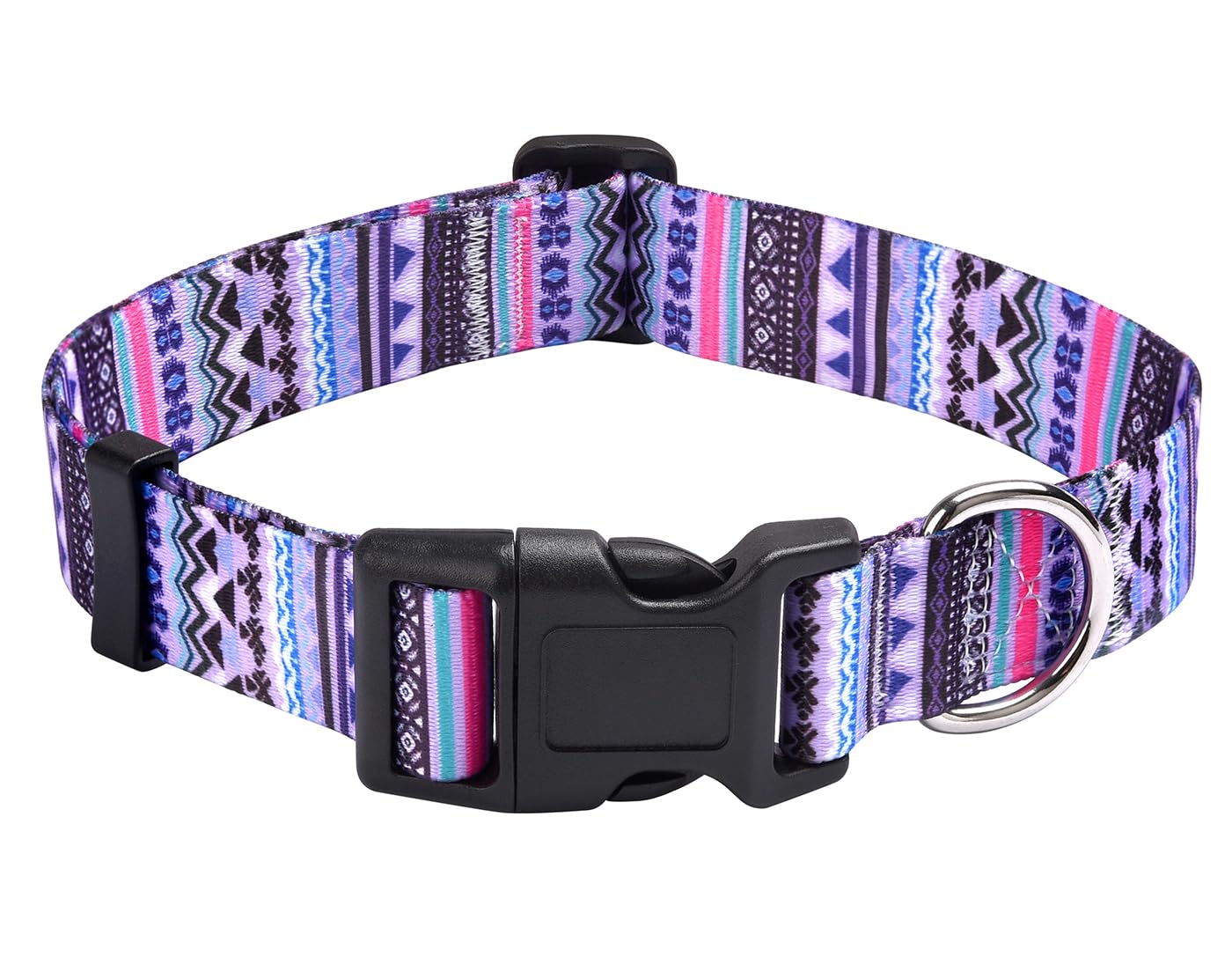Mihqy Dog Collar with Bohemia Floral Tribal Geometric Patterns - Soft Ethnic Style Collar Adjustable for Small Medium Large Dogs(Purple Bohemia,S) — image 1