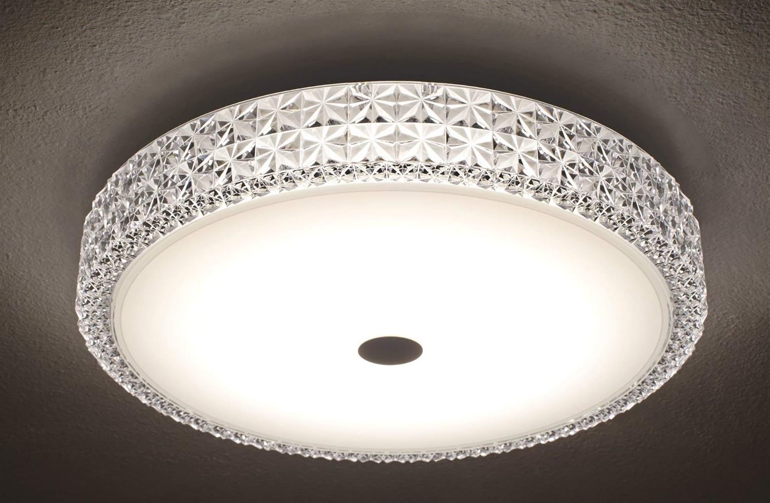 Kira Home Maxine 15" Modern Flush Mount Ceiling Light, Integrated 20W LED (120W eq.), Clear Crystal Style Shade + Round Glass Diffuser, 3000k Warm White Light, White Finish - - 