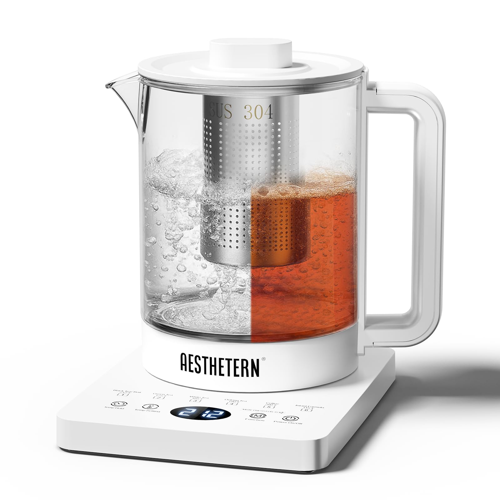 Photo 1 of Electric Tea Kettle with Infuser, 1.5L Glass Water Boiler with Temperature Control, 24H Keep Warm & Auto Shut-Off, White