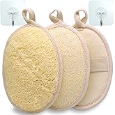 TEXNINC 2 Pack Natural Loofah Bath Exfoliation Body Scrubber & Shower Sponge, Eco-Friendly Biodegradable Exfoliating Scrubber for Women & Men, Beige