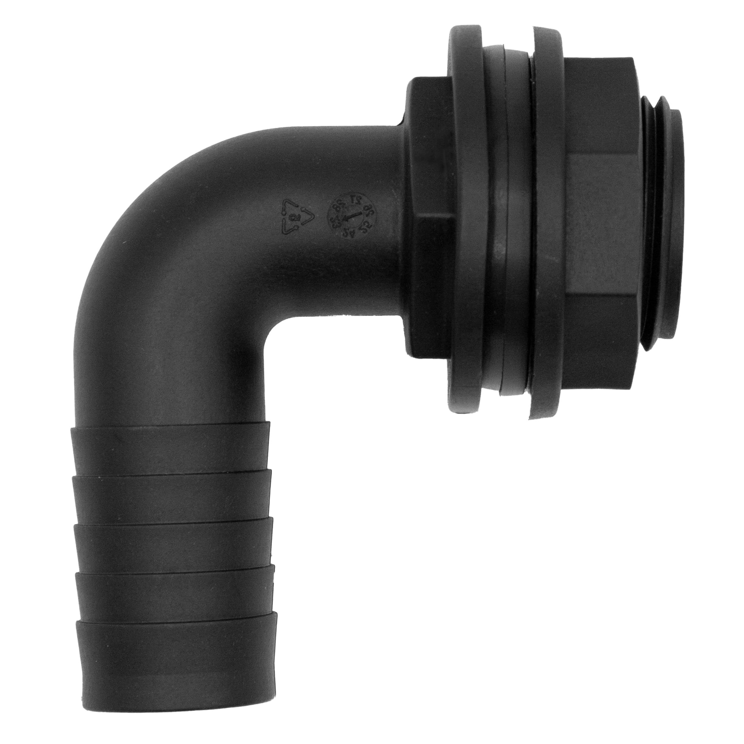 VARIOSAN Tank Feedthrough 16676 1 Inch Male Thread x 25 mm Angled Hose Nozzle 90° Polypropylene Black with Seal