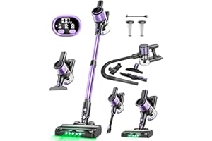 OIRFND Cordless Vacuum Cleaner, 10-in-1 Stick Vacuum with Powerful Suction, Hose, Anti-Tangle Brush, Green LED Light, Lightweight Rechargeable Vacuum Cleaner for Home, Hardwood Floors, Carpets (Violet)