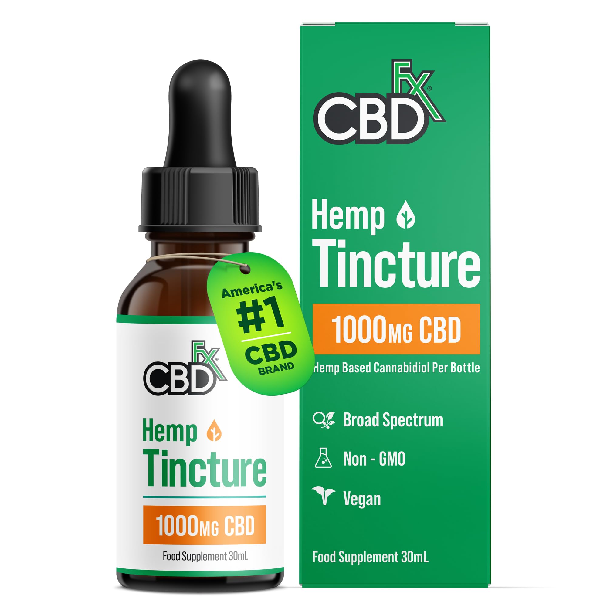 CBDfx 1000mg CBD High Strength CBD Oil, Improved Purity, All Natural, Vegan, Non-GMO, Broad Spectrum, Blended with MCT Oil, No THC, 30ml (30 Days)