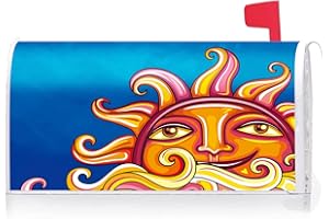 Texupday Smile Colorful Sun Decoration Mailbox Cover with Magnetic Strip Spring Summer Mailbox Wraps Post Letter Box Cover Standard Size 21" X 18" for Garden Outdoor Yard Decor