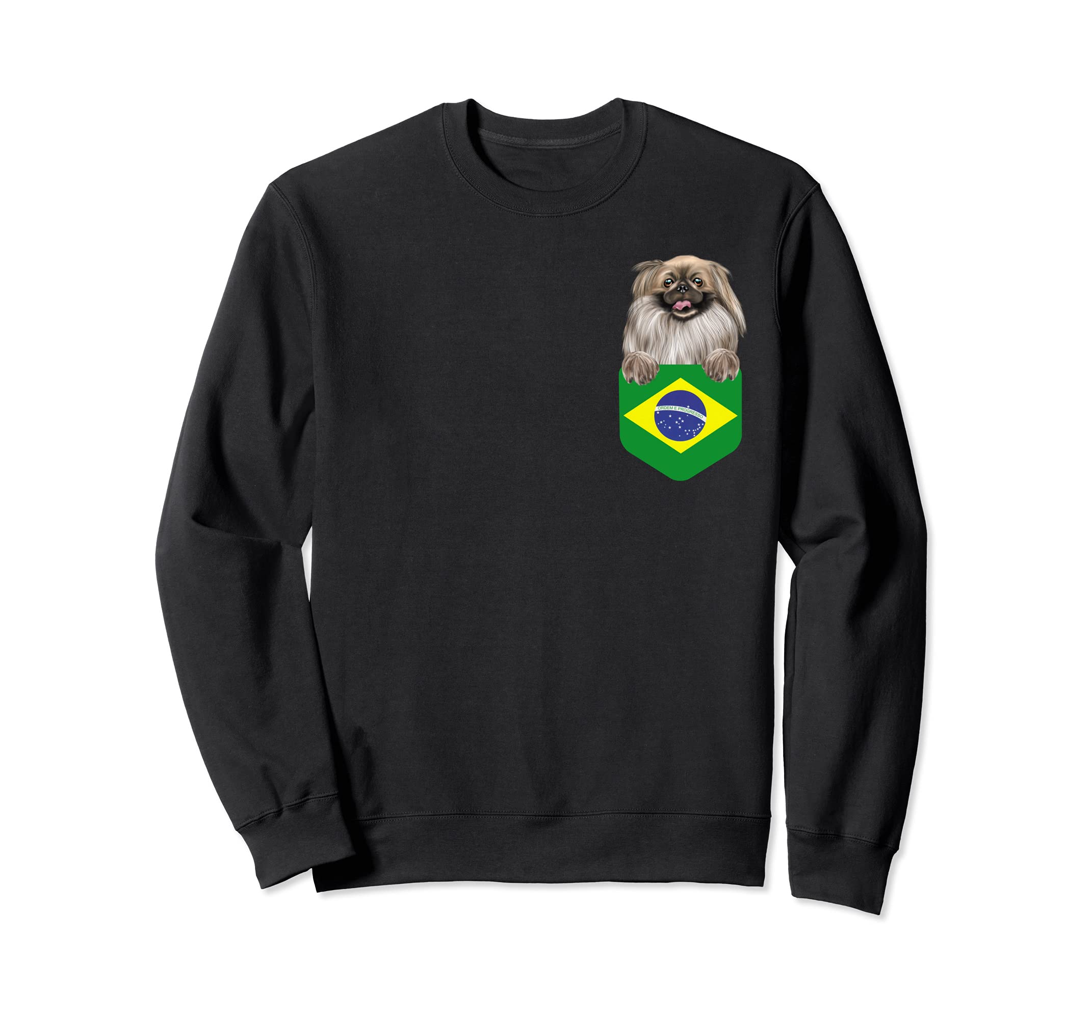 Brazil Flag Pekingese Dog In Pocket Sweatshirt