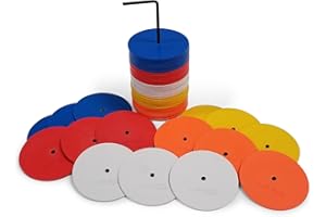 UBER SOCCER Rugged Soccer Mini Flat Spot Markers (Orange, White, Yellow, Red, Blue) - 50 Pack