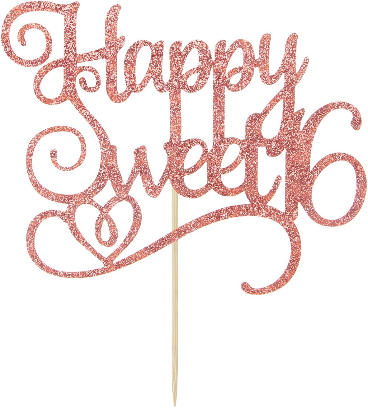 Rose Gold Glitter Happy Sweet 16 Cake Topper, Birthday