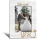 WTOGQ Engagement Picture Frame, Wedding Gifts for Couples, She Said Yes Newlyweds Couples Golden Photo Frame 4X6, Bridal Proposal Gifts Engaged Wooden Photo Picture Frames for Desk Tabletop Decor