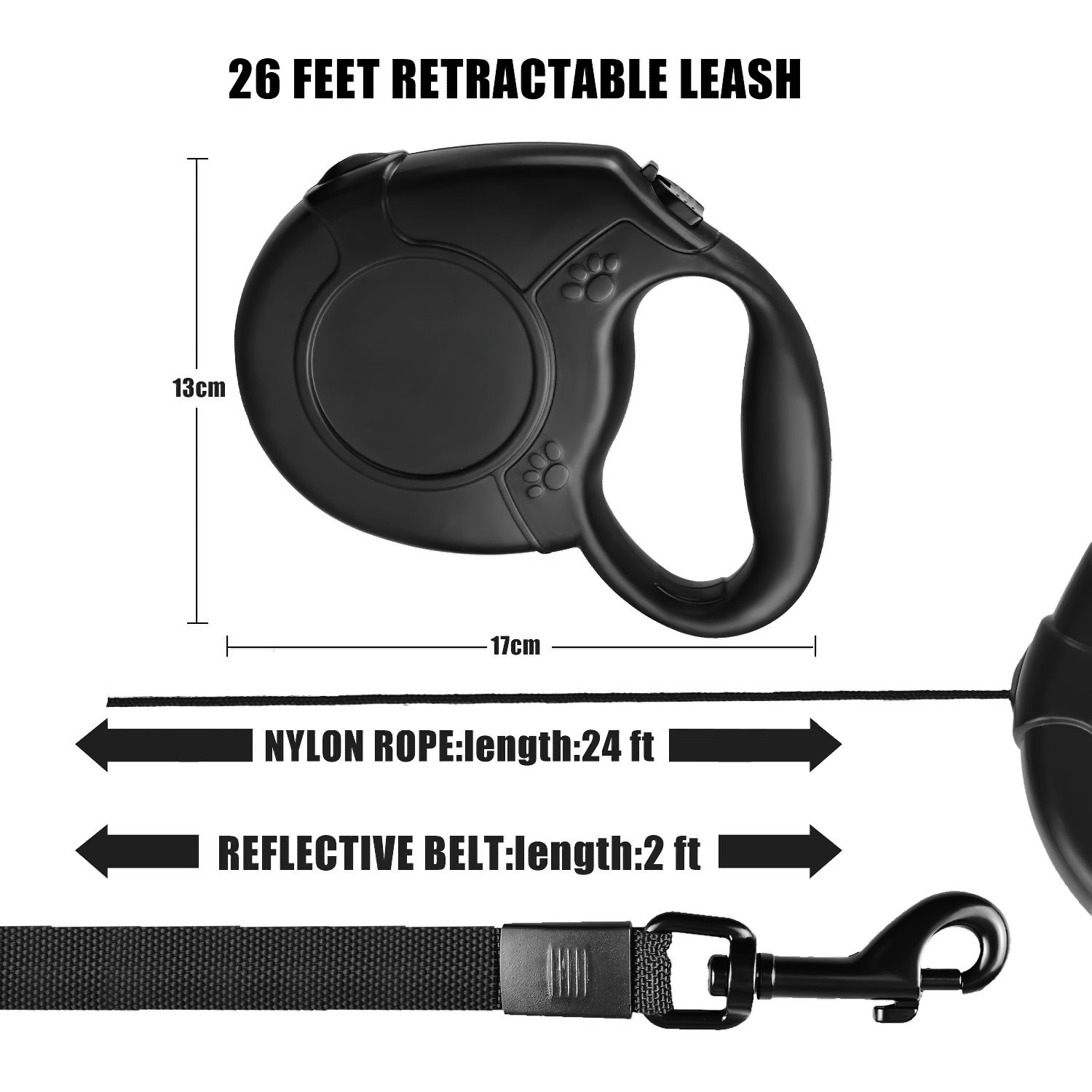 Retractable Dog Leash, FuPany Dog Walking Leash 26ft for Medium Large Dogs Up to 88lbs with Anti-Slip Handle (Black)