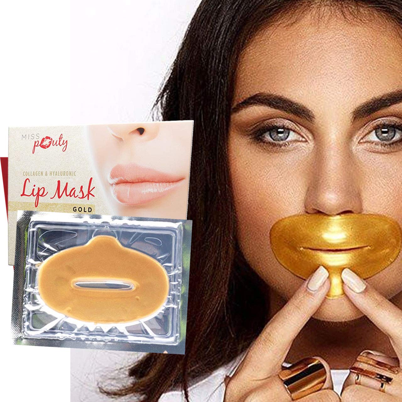Gold Lip Mask x10 Collagen Hyaluronic Plumping Moisturising Soothing