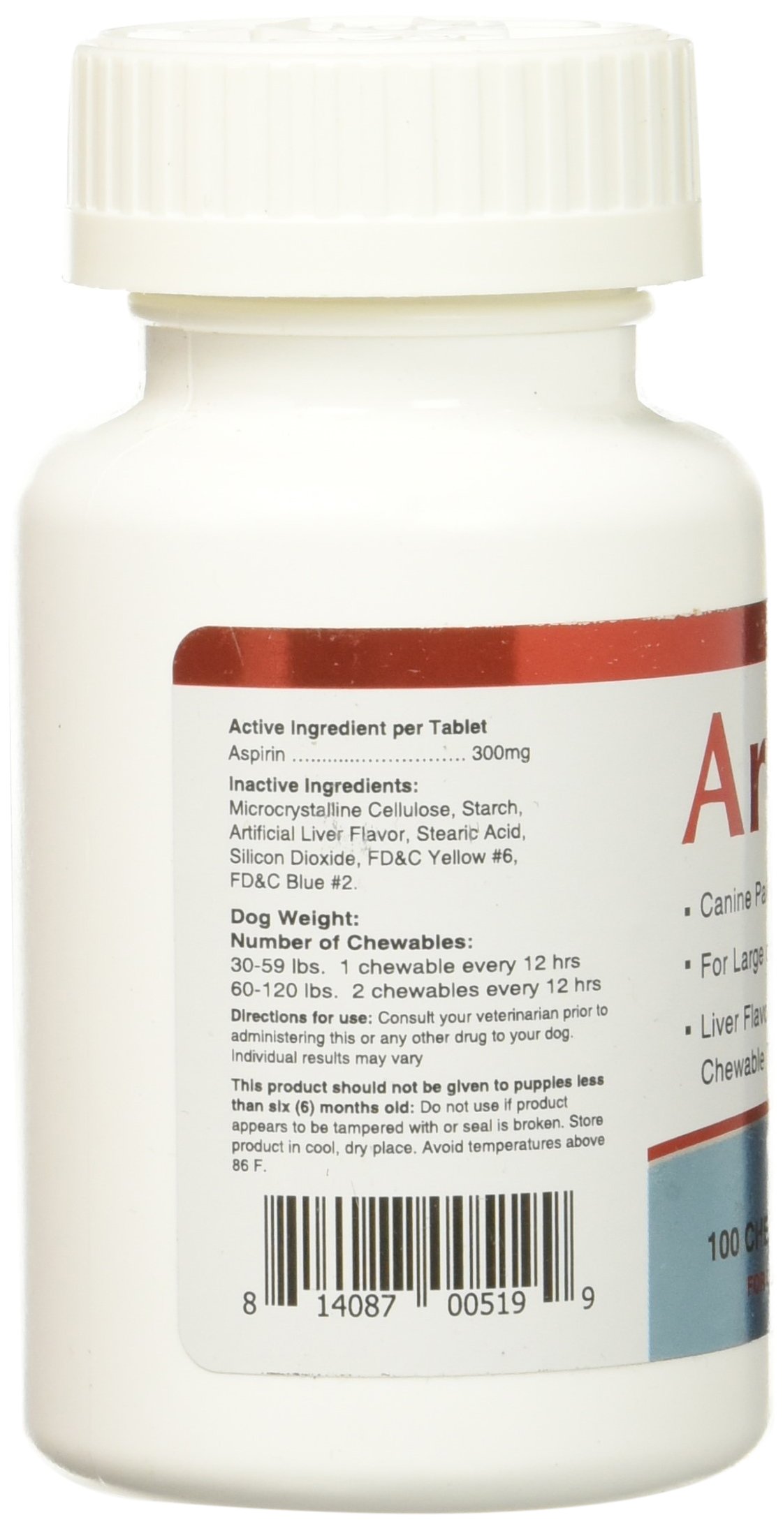 HealthyPets Arthrin Canine Aspirin 300 mg for Larger Dogs (100 Chewable