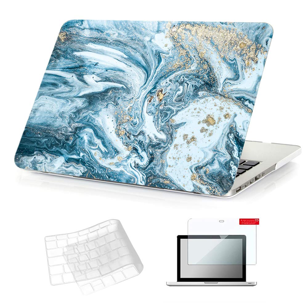 Se7enline Compatible with Macbook Pro 13 Inch Case with Retina Display 2012-2017 Hard Case A1425/A1502 No CD-Rom for Macbook Pro 13.3 with TPU Keyboard Cover,Screen Protector,Watercolor Blue Quicksand