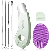 HUGJOG Blackhead Remover Tools for Face, Black Head Remover for Nose, 304 Stainless Steel Pore Extractor Spatula for Deep Pore Cleaning with Soft Silicone Cleansing Brush &amp; 4 Blackhead Needles