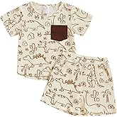 Muasaaluxi Toddler Baby Boy Outfit Short Sleeve Dinosaur Print T-shirt and Jogger Shorts 2Pcs Summer Clothes Set 0-3T