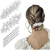 YISSION 6 Pcs Rhinestone Hair Clips Crystal Hair Barrettes with Pearl Silver Hair Clips Decorative Bobby Pins Wedding Bridal Hair Accessories for Women Girls