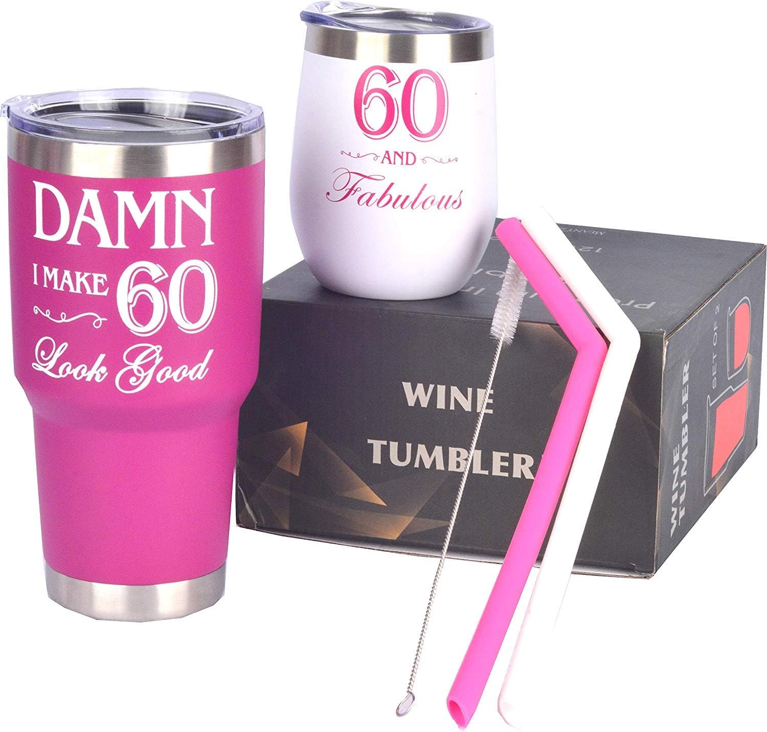 60th Birthday Gifts for Women, 60 and Fabulous Wine Tumbler, 60 and Fabulous Tumbler for Women, 60th Birthday Tumbler Set, 60th Birthday Presents for Mom, Sister, Her, 60th Birthday Gifts Idea