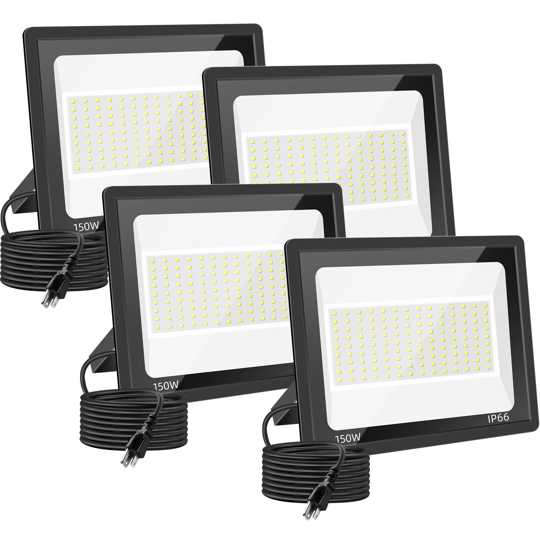 Photo 1 of Gopretty 4 Pack 150W LED Flood Light Outdoor, 18000Lm Super Brighter Security Lights, IP66 Waterproof Work Light with Plug, 6000K Daylight White Exterior Floodlight for Yard Garden Garage Stadium