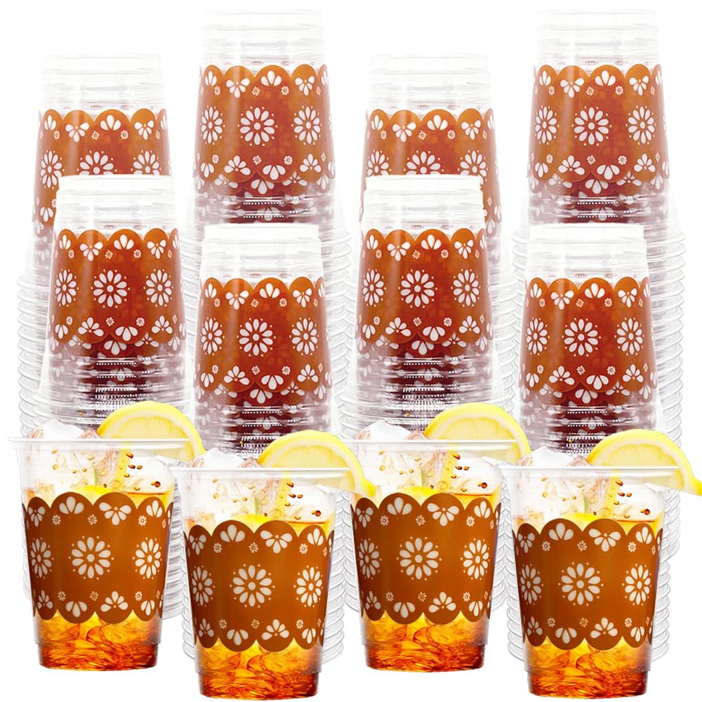 Photo 1 of 100 Pcs 12 oz Cielito Lindo Disposable Plastic Cups Party Decoration, Copas De Barro Mexican Dinnerware Terracotta Flower Clay Drinking Cups for Baby Shower Birthday Talavera Wedding Party Supplies