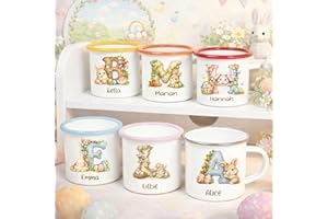 Personalized Cute Easter Egg Bunny Flower 12 oz Enamel Mug Custom Initial and Name Easter Party Gift, Colored Bunny Enamel Co