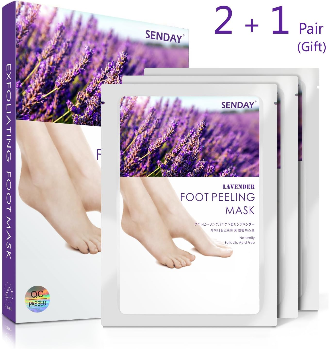 Exfoliating Foot Peel Mask, 3 Pairs Lavender Scented Peel Mask, Soft Touch Foot Peel Mask, Exfoliating Callus Remover, Exfoliating Calluses and Dead Skin Remover (2+1 Pair Free)