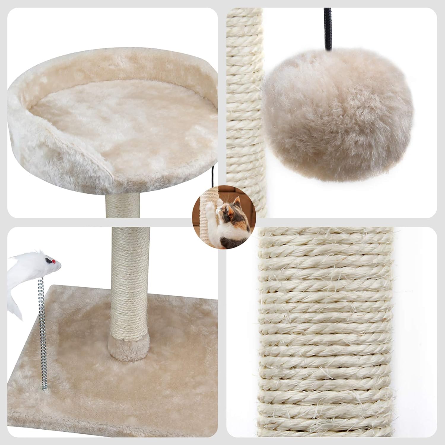 YUFU Cat Tree and Towers Kitten Small Cat Tree with Large Platform and Natural Sisal Scratching Posts for Kitten Playing Relaxing Sleeping : Pet Supplies
