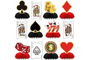 Adeyoo 12Pcs Casino Theme Party Decorations, Casino Centerpieces for Tables 3D Red Black Honeycomb Centerpieces Topper Poker for Las Vegas Themed Birthday Game Night Casino Poker Party Supplies