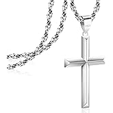 Rasetil 925 Sterling Silver Cross Necklace Beveled Edge for Men Women 3mm Stainless Steel Durable Wheat Chain Crucifix Pendant Necklace Jewelry 16-28 Inches