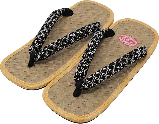 Amazon 和物屋 雪駄 草履 メンズ 男性用 網代 黒鼻緒 印伝風 おしゃれ鼻緒 下駄 草履