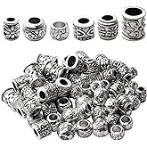Large Hole Spacer Beads,100g Antique Silver Mixed Styles Tube Bead Spacers Tibetan Alloy Column Barrel Round Spacers Loose Beads for DIY Jewelry Bracelet Crafts Making Supplies
