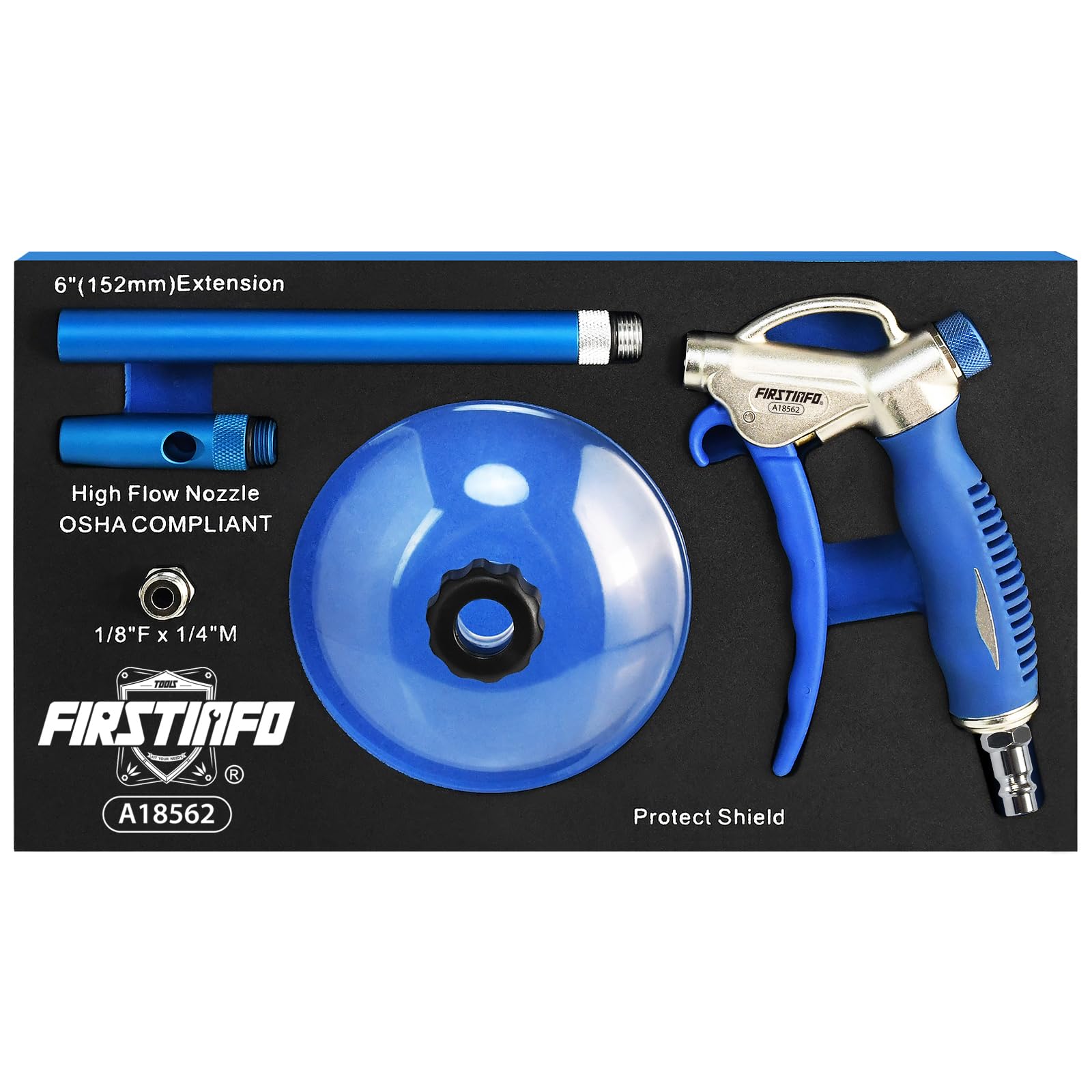 FIRSTINFO A18562EU Windstorm EX High Performance Air Blow Gun with Adjustable Air Flow and Extended High Flow Nozzle + Protective Shield