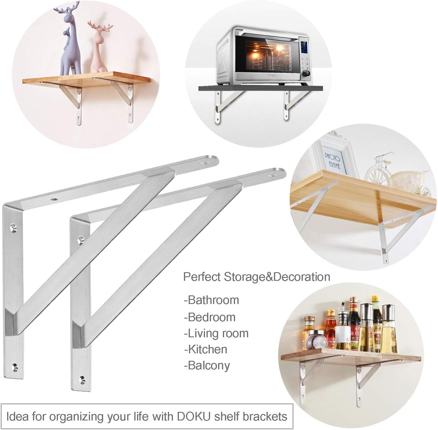 DOKU 12" Shelf Bracket, Max Load 400 lb Heavy Duty Stainless Steel Right Angle Bracket, Wall Mounted Support L Brackets for Table Bench, Pack of 2…: Home Improvement