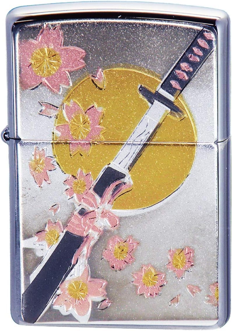 Zippo Lighter Silver Electroforming Board Sword Japanese Pattern Single Sided