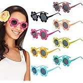 8 Pack Adults Flower Sunglasses 5.7" Womens Round Flower Glasses Cute Outdoor Summer Beach Pool Party Eyewear