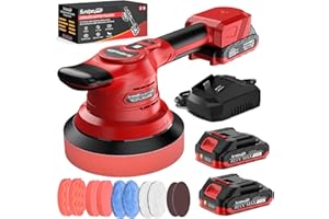 Brushless Cordless Car Buffer Polisher - SundpeyPRO 6 Inch Random Orbital Polisher with 8000RPM & 8 Variable Speed & 2 Battery & Fast Charger & 10PCs Polishing Kit for Waxing Polishing Scratch Removal