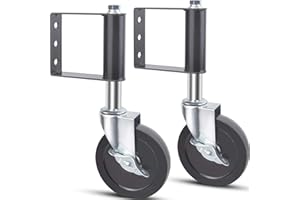 Ronlap Gate Wheels for Wooden Gate, Gate Caster Wheel Spring Loaded for Metal Tube Swing Gate Fence Gate Wheel for Gates Heavy Duty Farm Vinyl Gate Rollers, 220 Lbs, 4 Inches with Brake, 2 Pack, Black