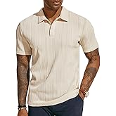 PJ PAUL JONES Mens Textured Knit Polo Shirts Regular Fit Stretchy Golf Shirts