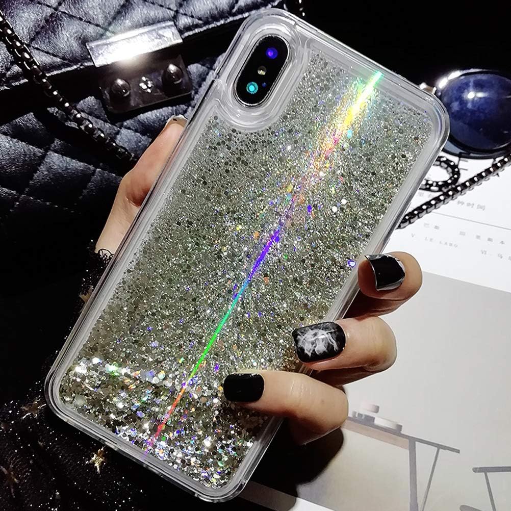 iPhone XR Case, Ebetterr Aurora Glitter Bling Liquid Case for Girls Women, Creative Flowing Liquid Floating Soft TPU Bumper Hard Clear Case Phone Cover for iPhone XR 6.1 inch 2018 Release-Silver