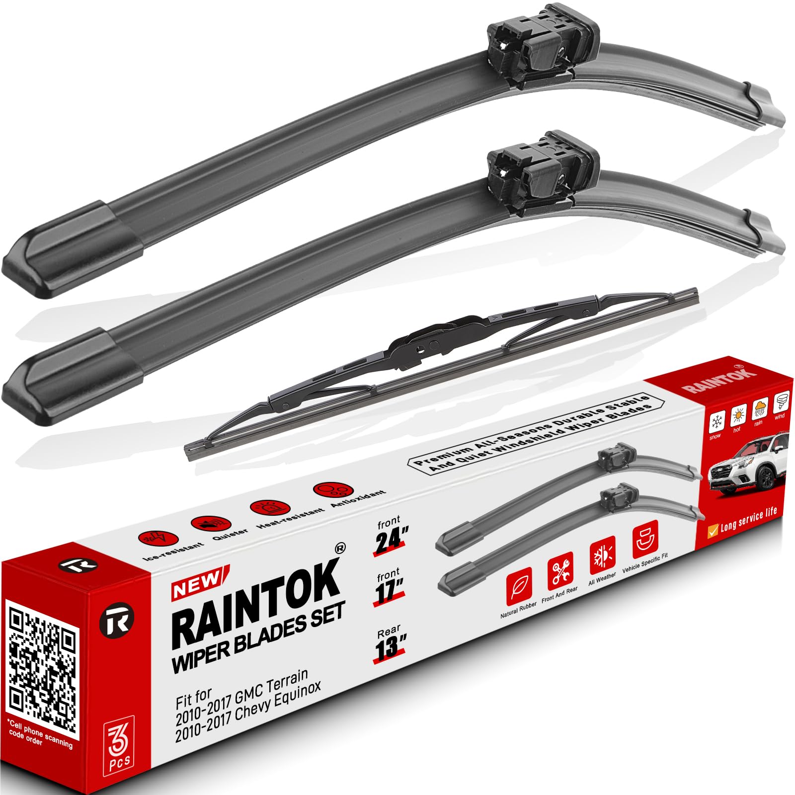 Photo 1 of RAINTOK Windshield Wiper Blades Replacement for 2010-2017 Chevrolet Chevy Equinox GMC Terrain Original Factory Quality Front Rear Wipers Blade Set for My Car - 24" 17" 13" (Pack of 3)