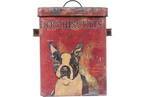 Creative Co-Op Vintage Tin Dog Biscuit Container with Boston Terrier