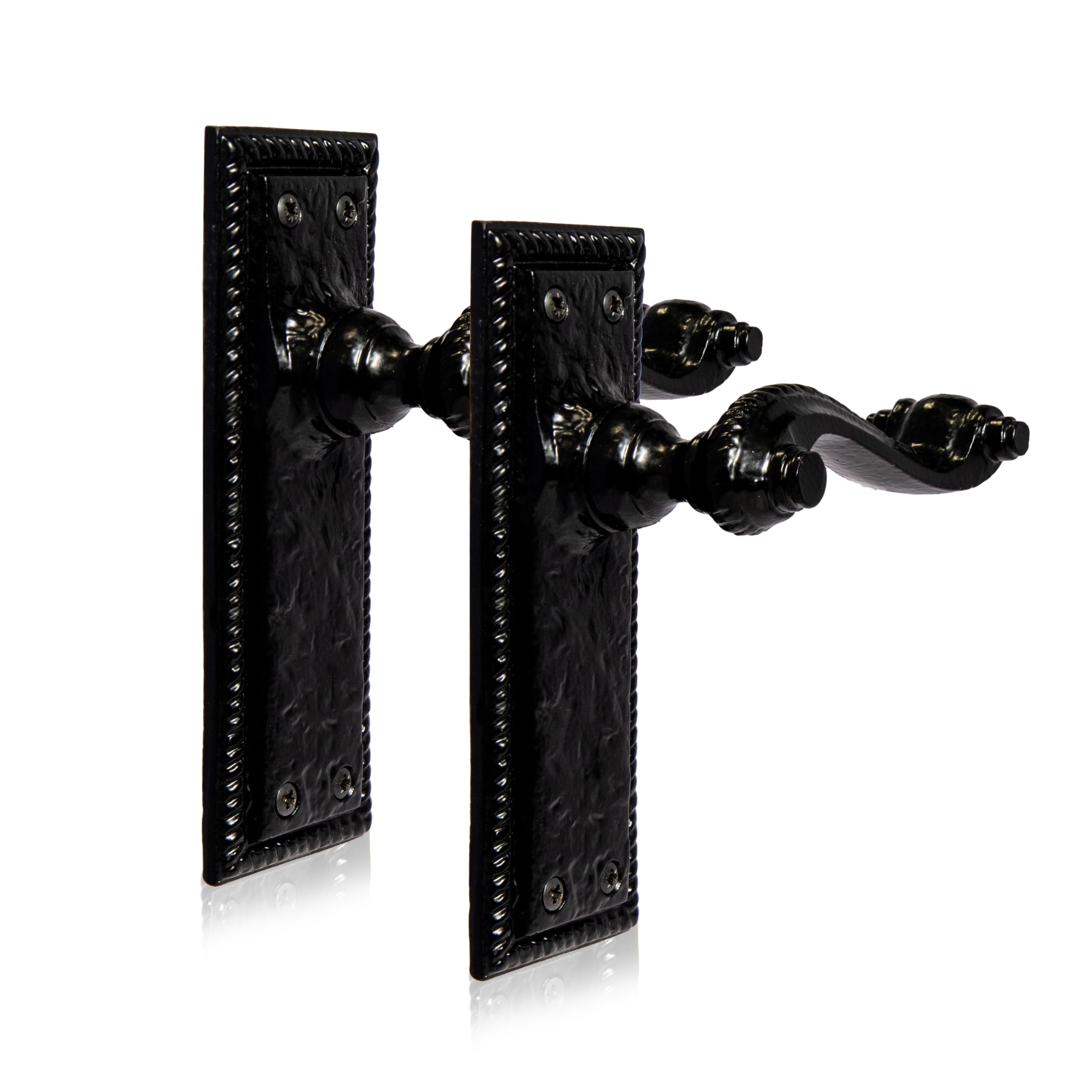 XFORT Georgian Door Latch Handle Set, Matt Black Interior Door Handles, Antique Door Handles in Cast Iron, (155x53mm Backplate)