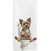 nvucamd Funny Yorkshire Terrier Gifts Hand Towels, Yorkie Bathroom Decor, Yorkie Gifts for Women, Funny Yorkies Dog Dish Tea Towels, Yorkshire Terrier Hand Towel for Toilet Kitchen Decor, 16x24 Inch