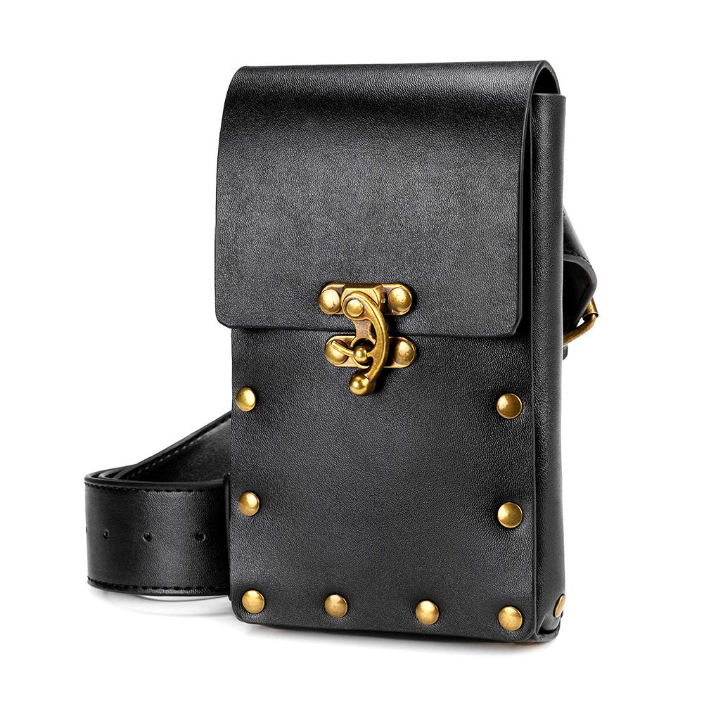 Larswon Renaissance Bag Medieval Belt Pouch Leather Belt Pouch Leg Phone Holder Festival Faire Accessories Black