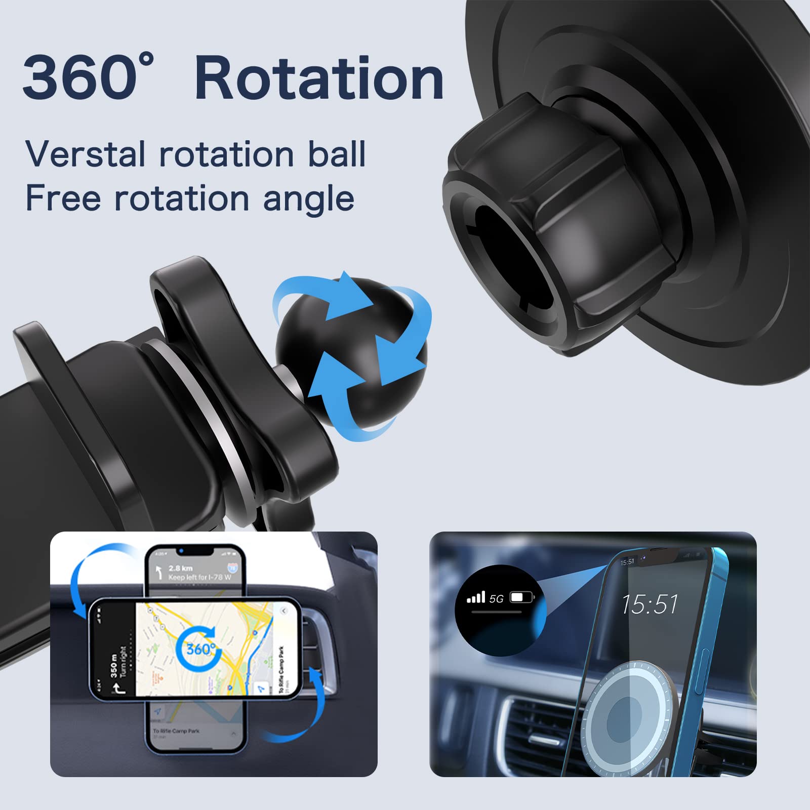 Magsafe Car Mount, Magnetic Car Phone Holder 20 Strong Magnets with Clip 360° Rotation Air Vent Cell Phone Mount Fit for Magsafe iPhone 16 15 14 13 12 Pro Max Mini MagSafe Case